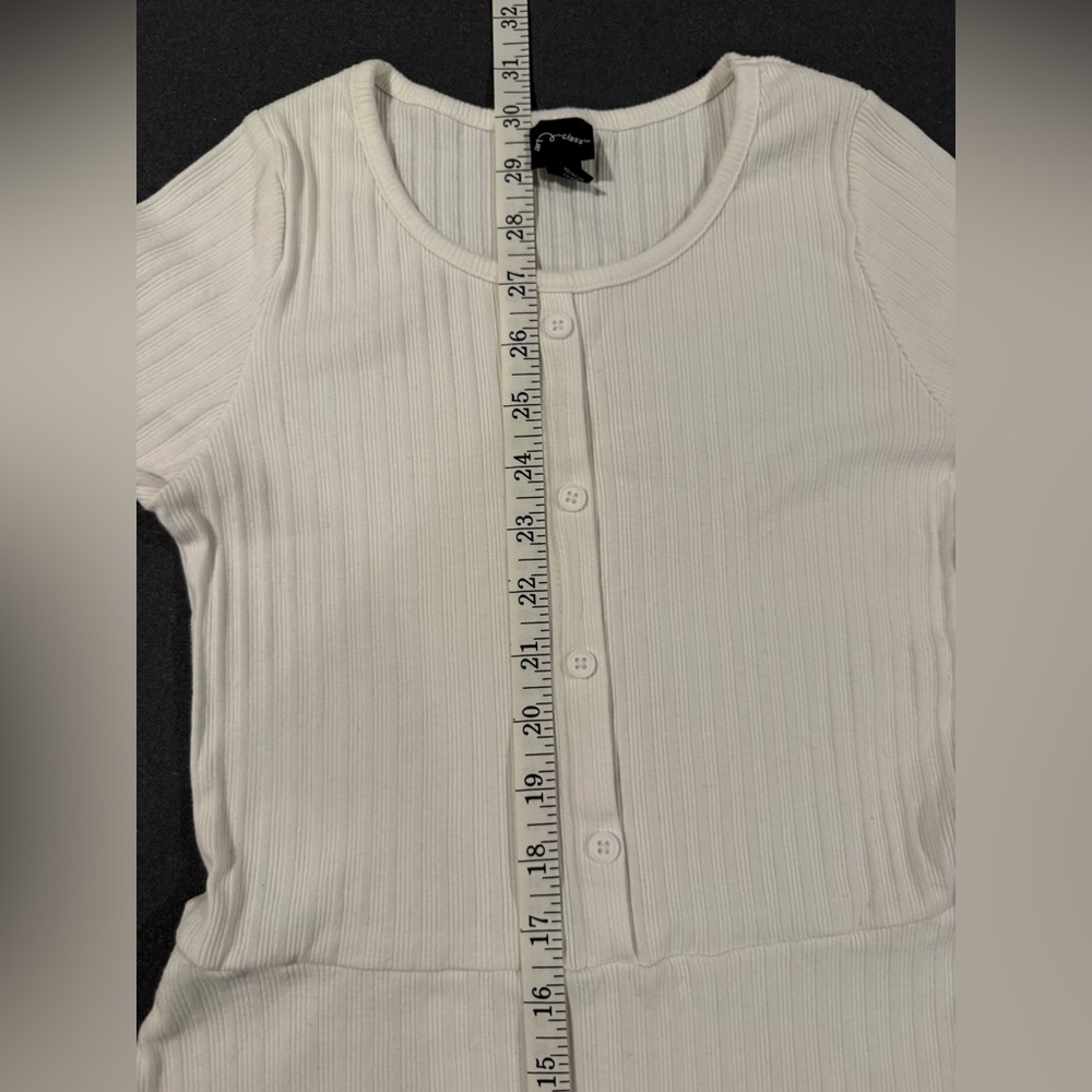 White Ribbed Button-Front Dress - Girls XL (14/16) - Picture 4 of 12